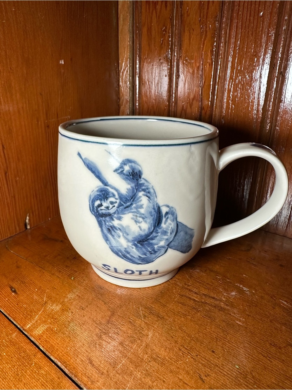 Molly Hatch Anthropologie Sloth Mug Icon Cobalt Blue White Stoneware Retired HTF